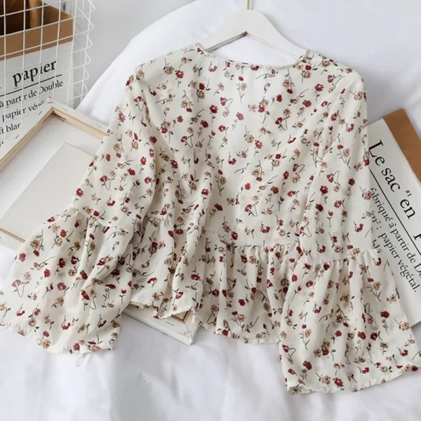 Chiffon Floral Blouses For WomenSoft Retro Chic Ladies Shirts Temperament Fresh Popular Trendy Ulzzang Button Femme Clothing - Image 6