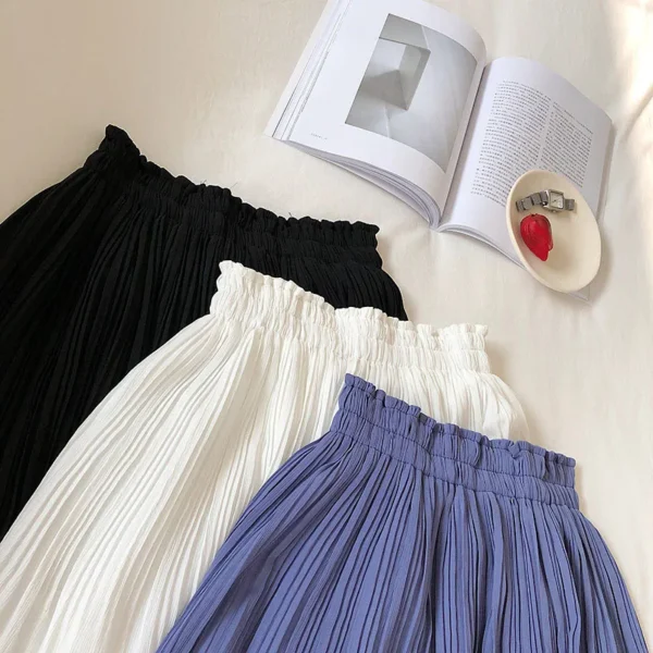 Solid Chiffon Summer Shorts Skirt Women Fashion Elastic Waist Pleated Mini Skirt Casual Beach Faldas Saias - Image 5