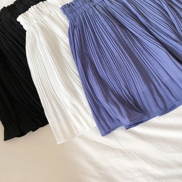 Solid Chiffon Summer Shorts Skirt Women Fashion Elastic Waist Pleated Mini Skirt Casual Beach Faldas Saias - Image 6