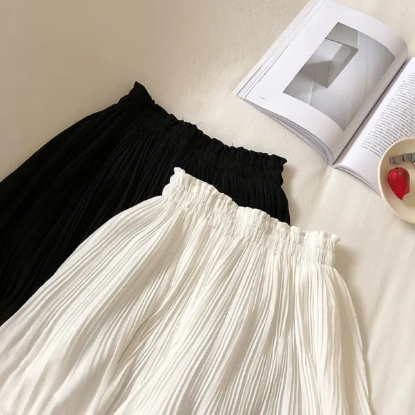 Solid Chiffon Summer Shorts Skirt Women Fashion Elastic Waist Pleated Mini Skirt Casual Beach Faldas Saias - Image 3