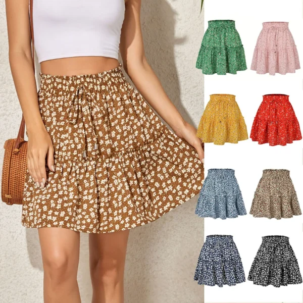 Women's High Waist Fashion Printed Skirt Bohemian Style Small Floral A-line Female Mini Skirts Womens