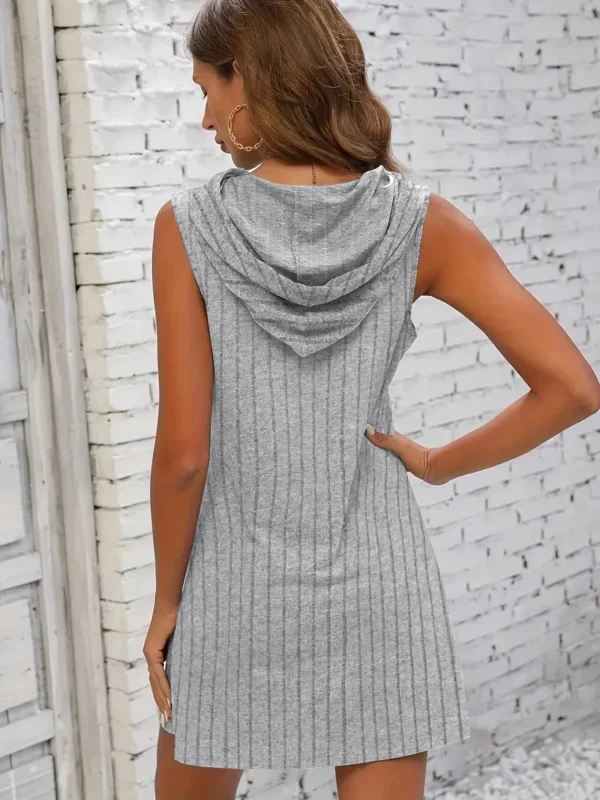 Hooded Sleeveless Dress Short Skirt Drawstring Casual Summer Sweater Dress - Image 3