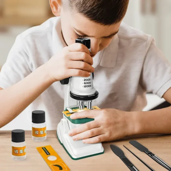 Children Microscope Kit 200x 600x 1200x Biological Science Stem Toy School Home Educational Pocket Microscope with LED Light - Image 4