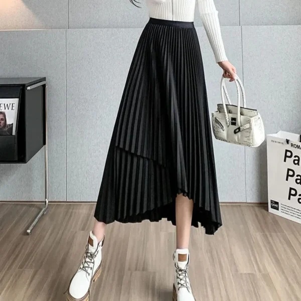 Lucyever Vintage Streetwear Pleated Skirts Female Autumn Winter High Waist Irregular Long Skirt Women Fashion A Line Midi Skirts - Image 6