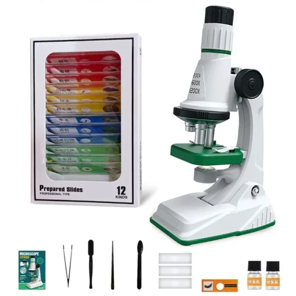 Children Microscope Kit 200x 600x 1200x Biological Science Stem Toy School Home Educational Pocket Microscope with LED Light