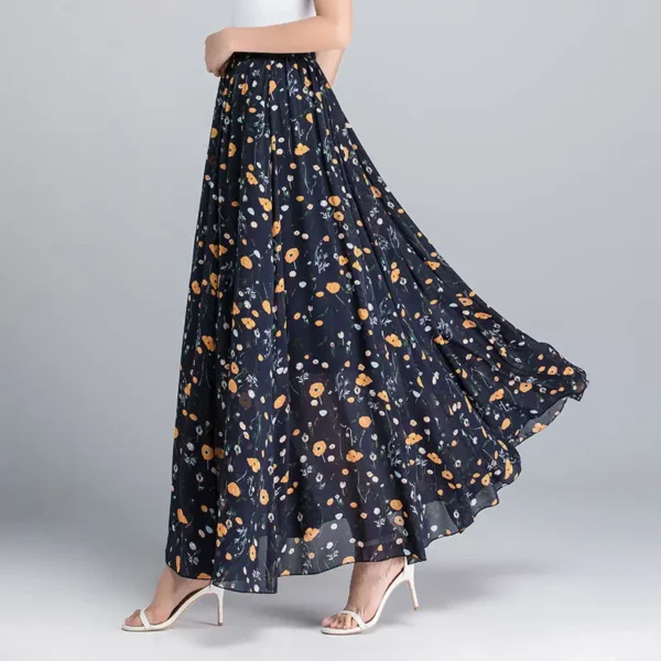 New High Waist Skirts Womens Summer Autumn Elastic Waist Full Long Skirt Print A-Line Mother Dance Skirts Swing Chiffon Skirt - Image 5