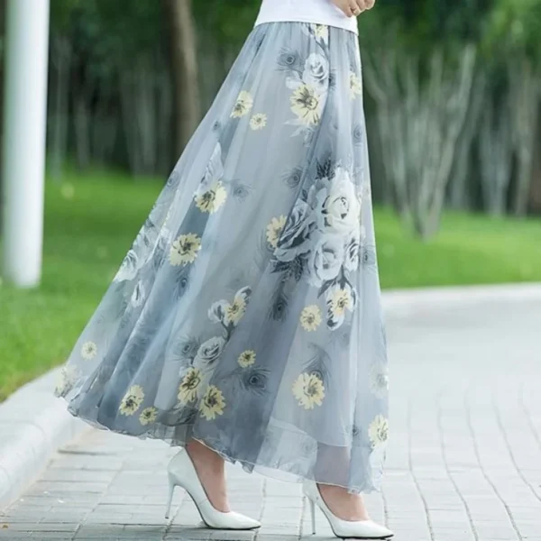 New High Waist Skirts Womens Summer Autumn Elastic Waist Full Long Skirt Print A-Line Mother Dance Skirts Swing Chiffon Skirt - Image 6