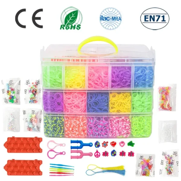 15000 Rainbow Luminous Rubber Bands Set for Children's Puzzle DIY Hand Woven Rubber Band Luminous Bracelet Loom