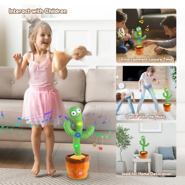 Rechargeable Dancer Cactus Glowing Dancing Electronic Plush Toys Can Sing Record Lighten for Baby Toy Education Funny Gift - Image 3