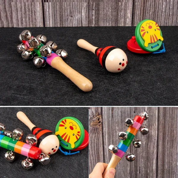 9 in 1 Wooden Montessori Toys Rattle Bell Drum Column Set Musical Instruments Sensory Early Baby Toy Toddler Education - Image 3