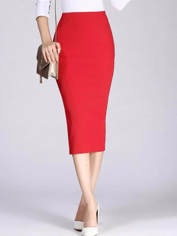 Autumn Winter Bodycon Skirt Women Stretchable Split Skirt Mid Calf Slim Pencil Skirts For Women Female Knit Skirt