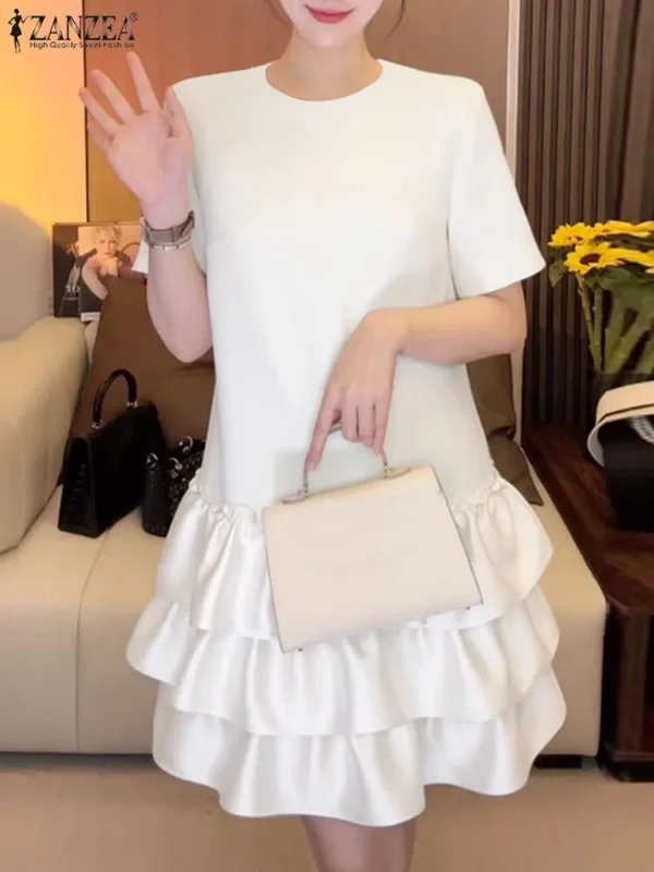 ZANZEA Elegant Ruffles Party Dress Women Summer Fashion Tiered Vestidos 2024 Korean Short Sleeve Robe Vintage Mini Cake Dresses