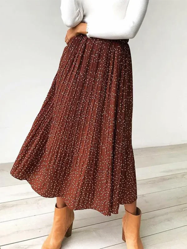 2024 Summer Autumn Casual Chiffon Print Pockets High Waist Pleated Maxi Skirt Womens Long Skirts For Women - Image 5