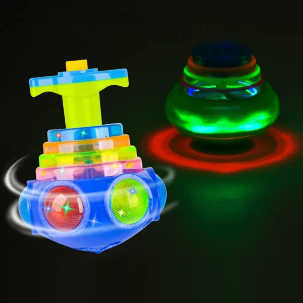 UFO Flashing Spinning Top Kids Gyro Light Up Toy Kids Piggy LED Music Gyroscope Launcher Rotating Toys Fun Birthday Party Favors - Image 5