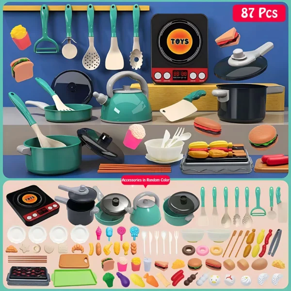 Colorful Kitchen Playset with Cutting Fruit and Vegetable Toys, Cooking Utensils, Pretend Play, Educational Toy for Toddlers - Image 2