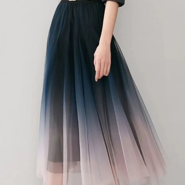 MEXZT Elegant Tulle Skirts Women High Waist Gradient Mesh Pleated Midi Skirt Korean Elastic Loose Casual All Match A Line Skirt - Image 3