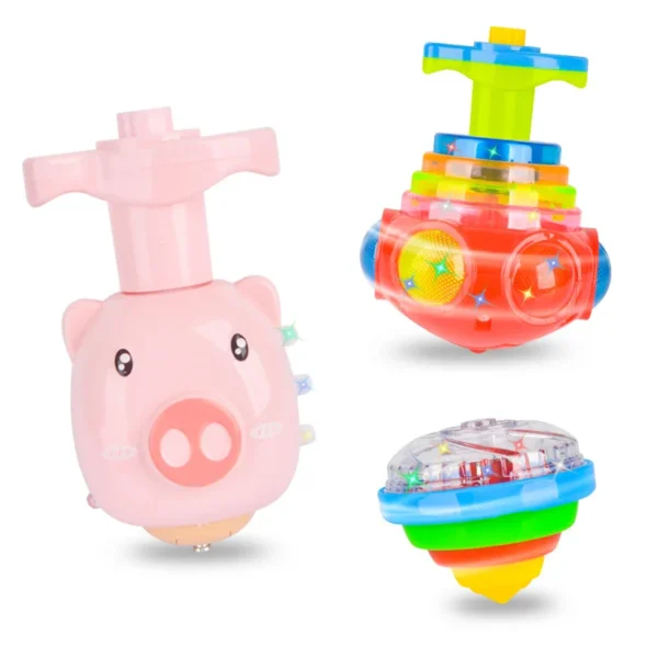 UFO Flashing Spinning Top Kids Gyro Light Up Toy Kids Piggy LED Music Gyroscope Launcher Rotating Toys Fun Birthday Party Favors - Image 4