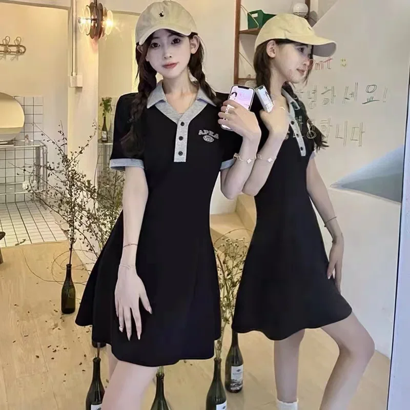 kf-S51ccf53b1ec84a949e1b73afb5e6ccdag-Women-s-Polo-Collar-A-line-Fitted-Dress-Embroidered-Short-Sleeves-Casual-Sport-T-shirt-Skirt