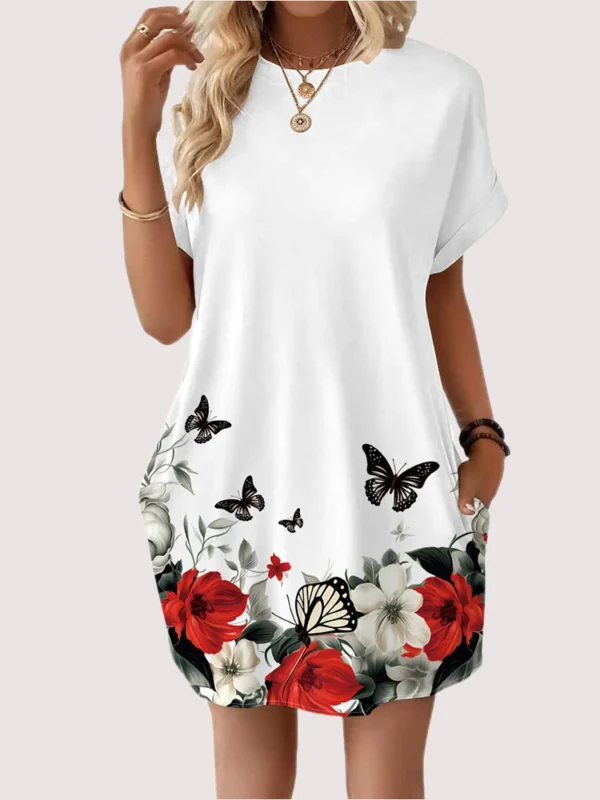 Solid Color Casual Dress Women's Short Sleeved Printed Mini Dresses Summer Every Day Clothes