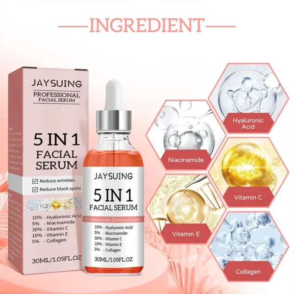 5 In 1 Fade fine lines Firming Face Serum Moisturizing brightning Vitamin C Hyaluronic Acid Facial Serum Shrink Pores Skin Care - Image 2