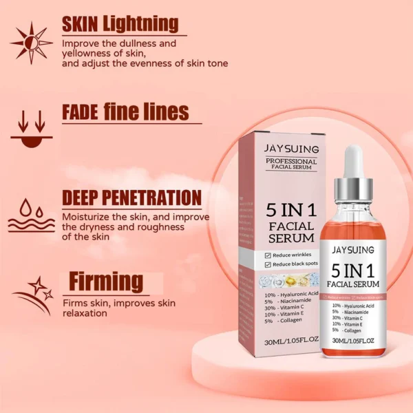 5 In 1 Fade fine lines Firming Face Serum Moisturizing brightning Vitamin C Hyaluronic Acid Facial Serum Shrink Pores Skin Care - Image 4