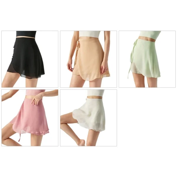 Womens Sheer Chiffon Swing Ballet Skirt Adjustable Waist Ties Dance Gymnastic Over Scarf Dance Short Wrap Skirt Tutus - Image 2