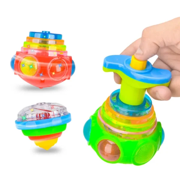 UFO Flashing Spinning Top Kids Gyro Light Up Toy Kids Piggy LED Music Gyroscope Launcher Rotating Toys Fun Birthday Party Favors - Image 2