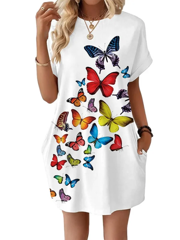 Solid Color Casual Dress Women's Short Sleeved Printed Mini Dresses Summer Every Day Clothes - Image 2