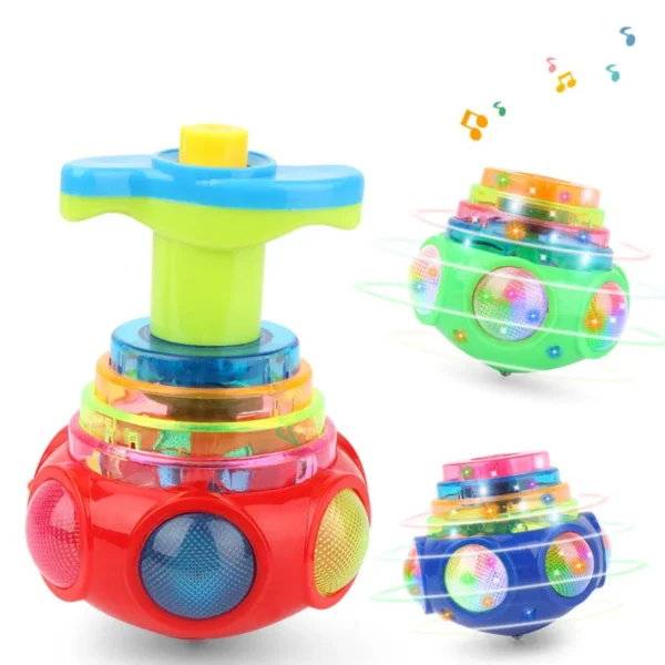 UFO Flashing Spinning Top Kids Gyro Light Up Toy Kids Piggy LED Music Gyroscope Launcher Rotating Toys Fun Birthday Party Favors - Image 3