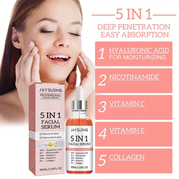 5 In 1 Fade fine lines Firming Face Serum Moisturizing brightning Vitamin C Hyaluronic Acid Facial Serum Shrink Pores Skin Care - Image 5