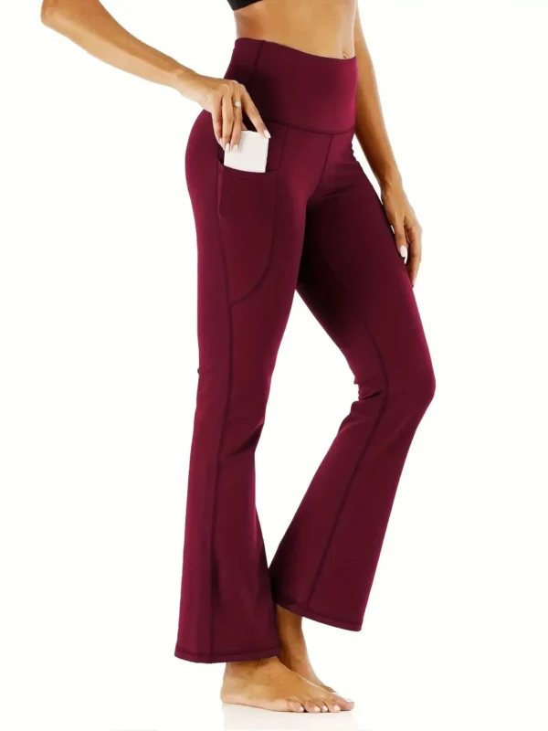 Women's Flared Pants with Pockets, Flared Leg Yoga Pants High Waist Fitness Casual Tummy Tuck Pants - Image 4