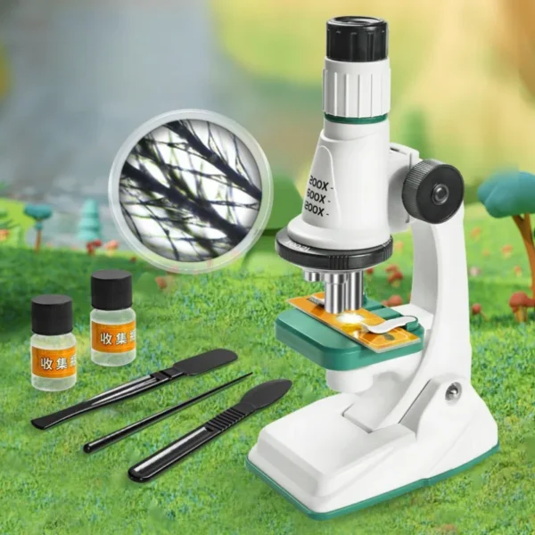 Children Microscope Kit 200x 600x 1200x Biological Science Stem Toy School Home Educational Pocket Microscope with LED Light - Image 2