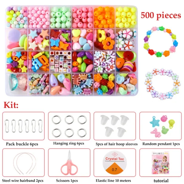 500pcs DIY Handmade Beaded Children's Toy Creative Loose Spacer Beads Crafts Making Bracelet Necklace Jewelry Kit Girl Toy Gift - Image 6