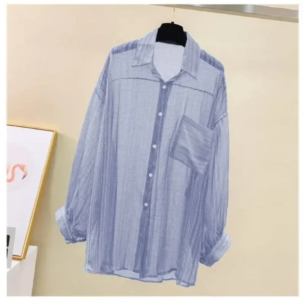 Shirts Women Sheer Thin Chic Summer Simple Solid Sun-proof Temper Fashion Baggy All-match Basic Korean Style Clothes - Image 6