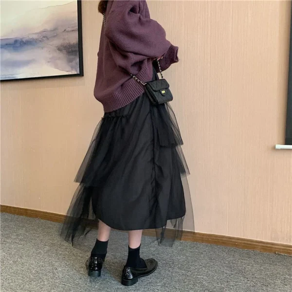 MEXZT Sweet Tulle Midi Skirt Women Streetwear Bow Mesh Pleated Skirts Korean Fashion Elegant High Waist Black A Line Skirt New - Image 6