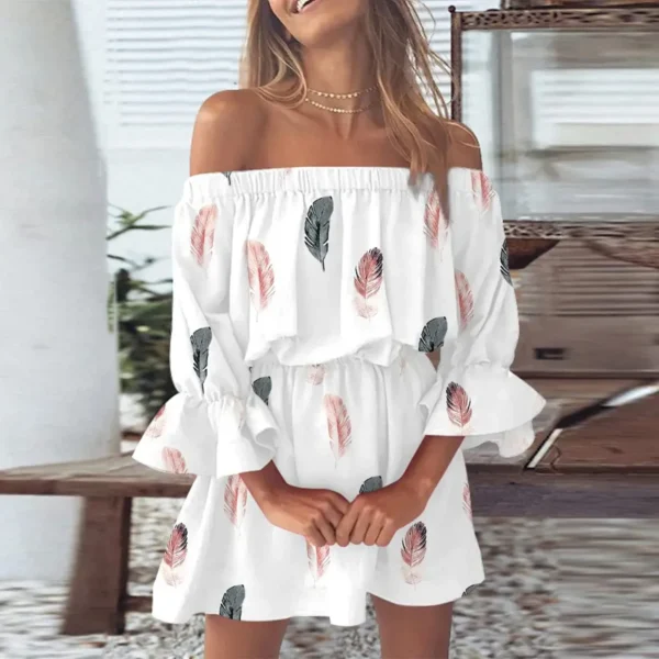 Boho Dresses for Women 2023 Summer Sexy Off Shoulder Floral Print Flare Sleeve Tunic Dress Women Casual Mini Sundress Vestido