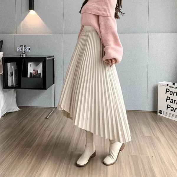 Lucyever Vintage Streetwear Pleated Skirts Female Autumn Winter High Waist Irregular Long Skirt Women Fashion A Line Midi Skirts - Image 2