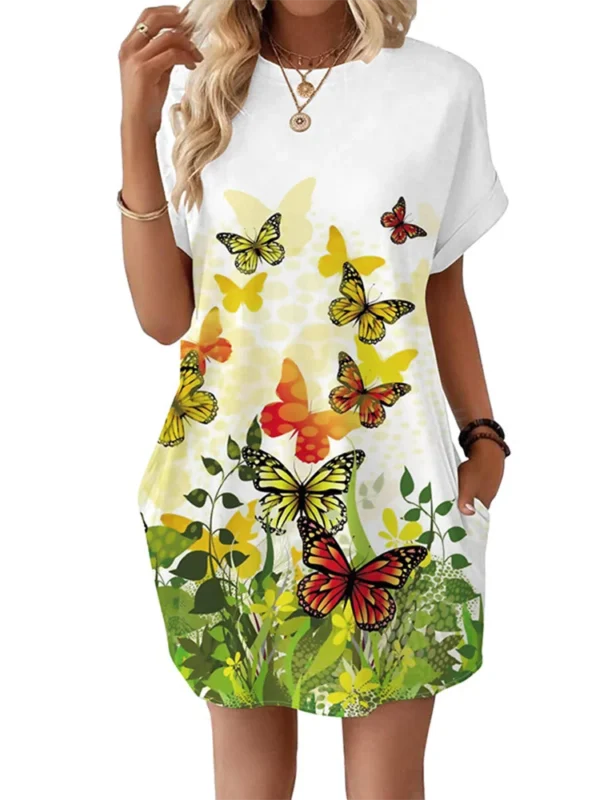 Solid Color Casual Dress Women's Short Sleeved Printed Mini Dresses Summer Every Day Clothes - Image 6