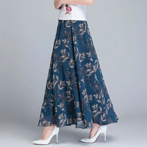 New High Waist Skirts Womens Summer Autumn Elastic Waist Full Long Skirt Print A-Line Mother Dance Skirts Swing Chiffon Skirt - Image 4