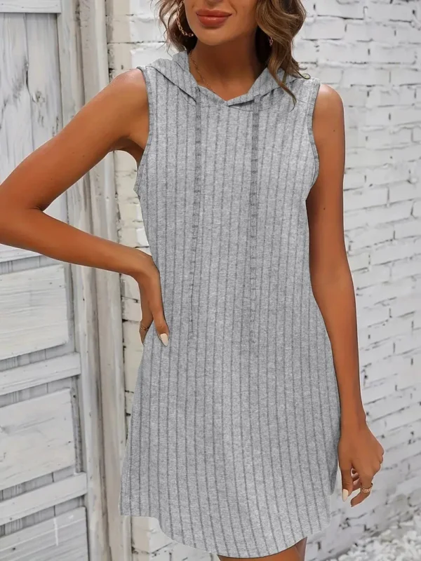 Hooded Sleeveless Dress Short Skirt Drawstring Casual Summer Sweater Dress - Image 2